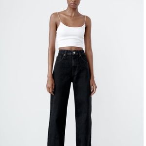 Zara Hi Rise Wide Leg Full Length Black Jeans US 4